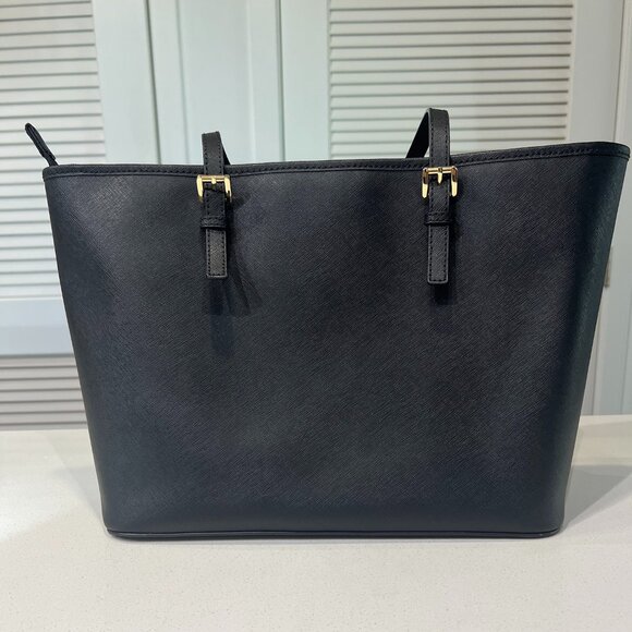 Authentic Michael Kors Jet Set Travel Saffiano Leather Top-Zip Tote Bag Black - Picture 4 of 15